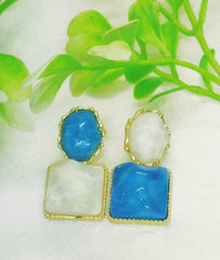 Imported Elegant Blue And White Resin Statement Earrings Timeless Design With A Modern Twist For Women Jewelry