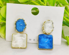 Imported Elegant Blue And White Resin Statement Earrings Timeless Design With A Modern Twist For Women Jewelry